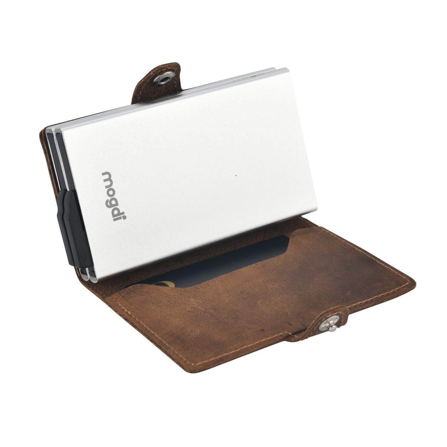 Duo Premium Herren Geldbörse, RFID/NFC Schutz, Slim Wallet mit Münzfach, Druckknopf & Kartenetui, aus A++ Echtleder, bis zu 12 Karten, Business Portmonee für Männer (Silber)