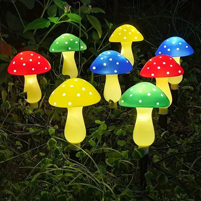 Mushroom Solar Lights Outdoor,8 Modes Waterproof Garden Mushroom Lamp Outdoor Decor Landscape Yard Easter Pathway Decorations (Multicolour, 8LED)