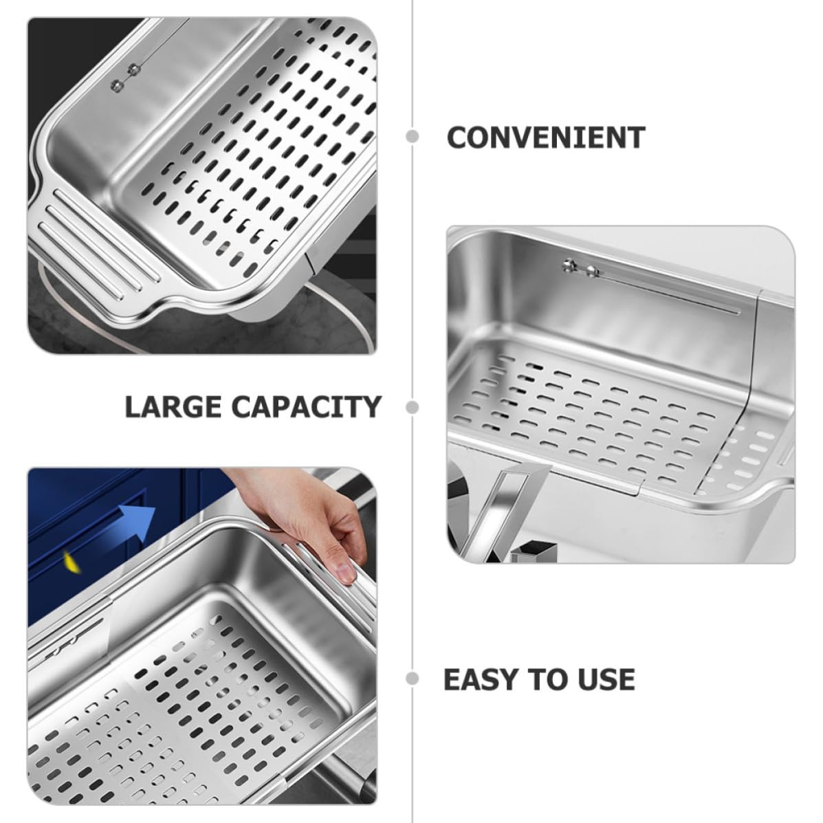 Cesta Coladora Extensible para Fregadero Escurridor de Verduras y Frutas sin Rebabas de Acero Inoxidable 304 Adecuado para Cocina Fregadero