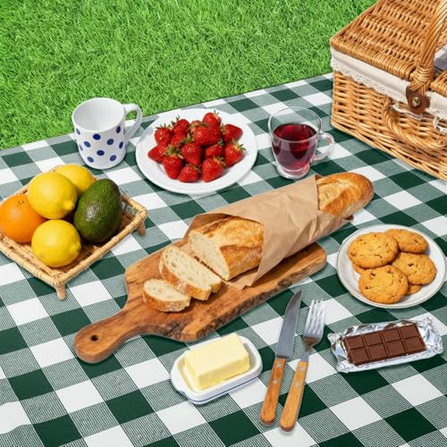 Image of Oigco 3 Pack Green and White Checkered Tablecloth 54 x 108 Inches, Rectangle Disposable Plastic Green Gingham Tablecloth, Picnic Table Cover for Outdoor, Christmas, Golf Birthday Decorations