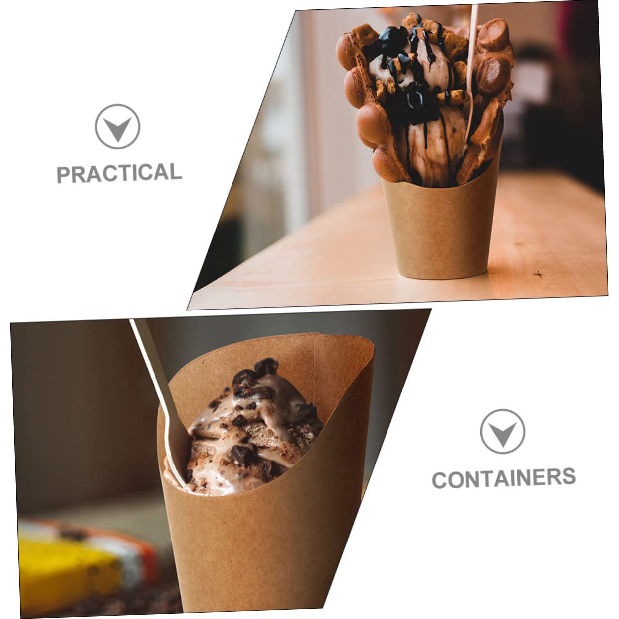 FOMIYES 50pcs Ice Cream Cup Kraft Paper Snack Cups Fried Food Cups Snack Supply Portable French Fries Holders Kraft Paper Food Containers Take-out Snack Boxes Daily Use Snack Holders