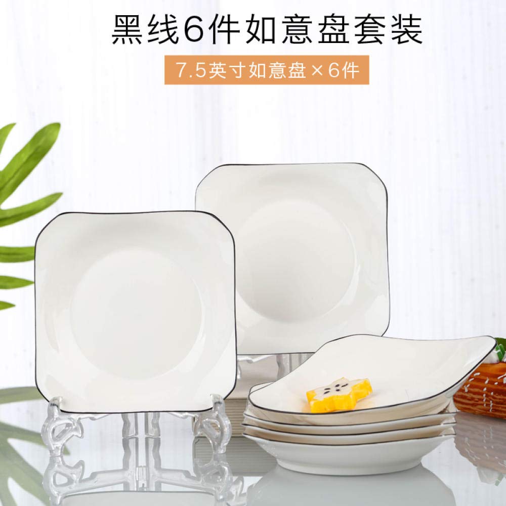 Japoński styl 6-częściowy zestaw głębokich talerzy ceramicznych – nordycka minimalistyczna zastawa stołowa 19 cm małe świeże naczynia z czarną linią do domowej jadalni
