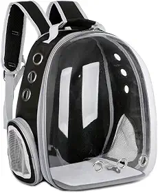 Mochila transportadora para gatos, mochila para animais de estimação, mochila portátil e respirável para carregar animais de estimação, impermeável, transparente, espaço respirável para filhotes viajando, acampamento e caminhadas