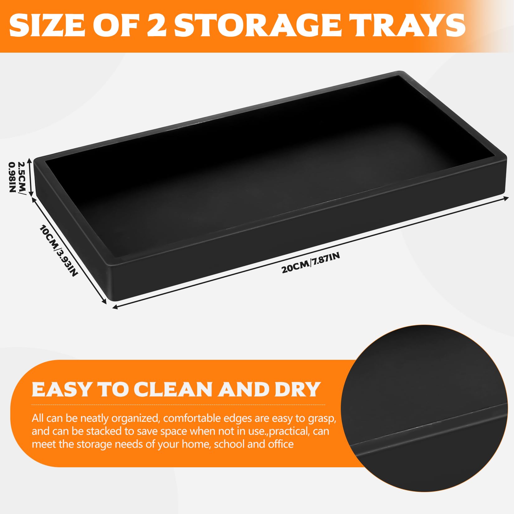Set of 2 Decorative Black Silicone Storage Trays, Multi-Purpose for Bathroom Kitchen, Toilet & Dressing Table - Image 2