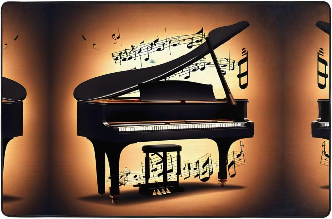 Piano Violin and Music Notes Print Area Rug,Super Soft Rugs for Living Room, Soft Carpet for Bedroom and Kids Room, Home Decor