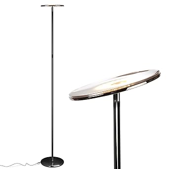 Brightech Sky LED Torch Super Bright Floor Lamp Contemporary Light High for Living Room Office Dimmable Uplight Indoor Bedroom Chrome Black