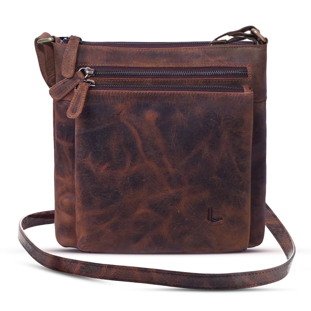 LUXE LEVIOSA Real Leather Crossbody Bags for Women,Medium ZIp Cross Body Purse Sling and Cross Over Handbags with Zipper