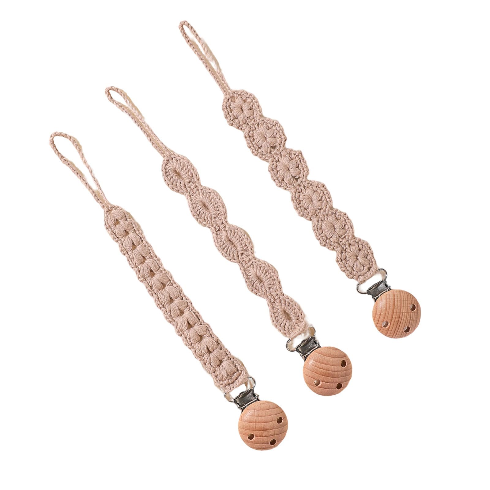3pcs Newborns Soother Chain Baby Holder Woven Soother Clip Toddler Infant Strap Baby Supply Natural Wood Baby Accessory