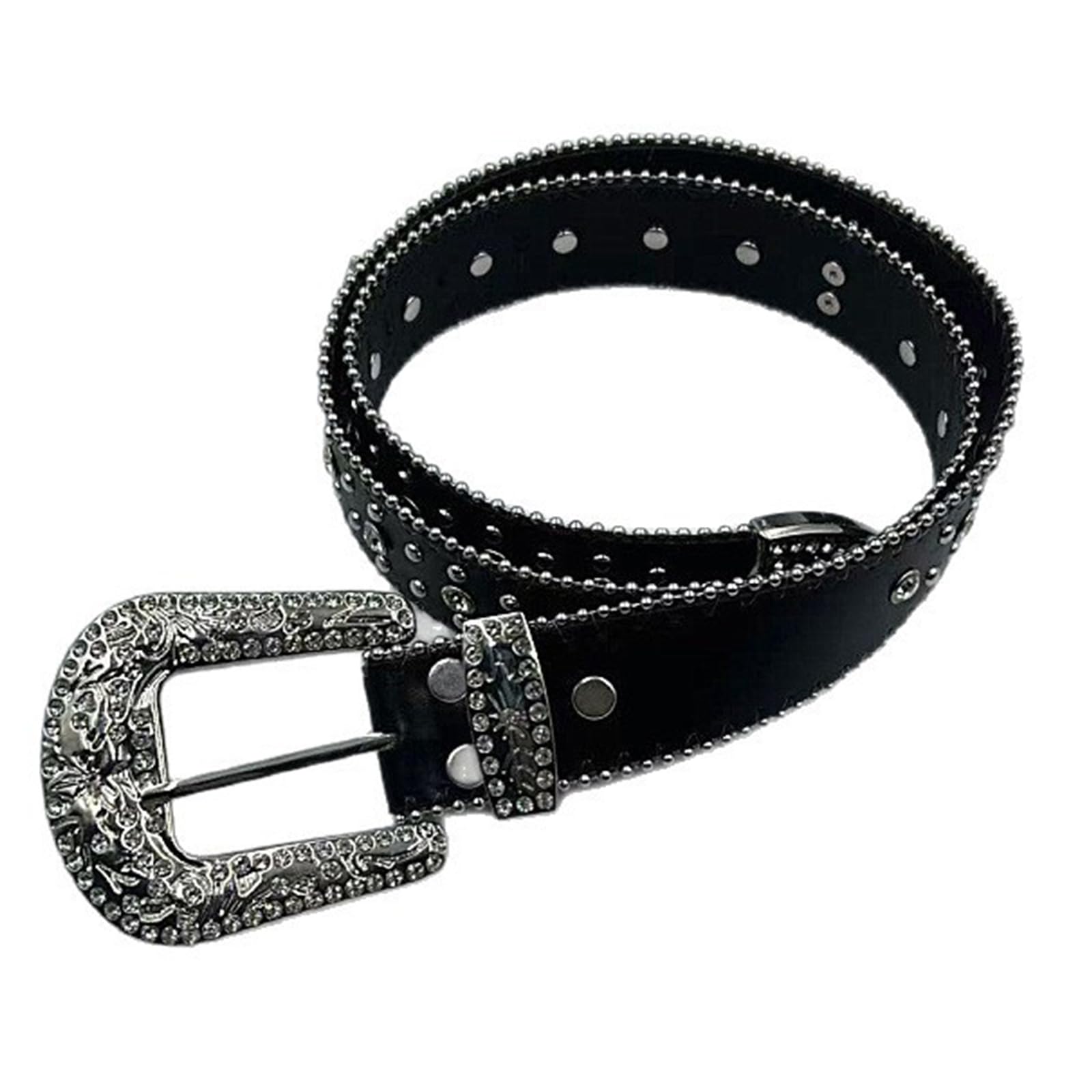 MICFENY Women's Vintage Belt 2000s Styles PU Leather Strap With Rhinestones Alloy Buckle For Everyday Wear