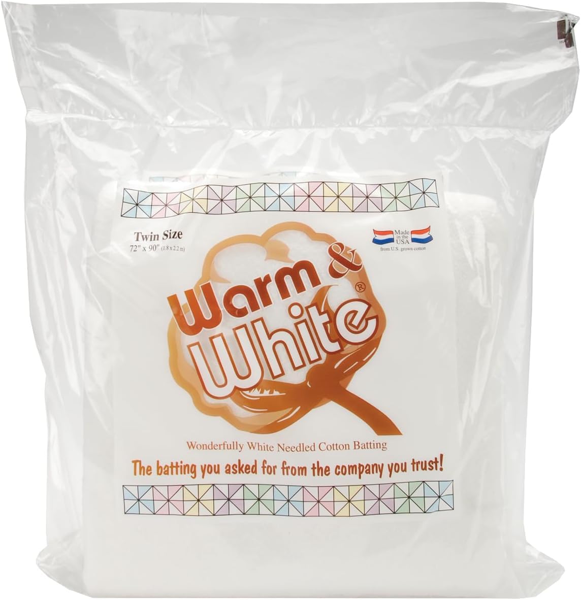 The Warm Company — Warm & White Cotton Batting — Twin Size 72" x 90" Pre-Cut, Premium Needle-Punched Quilt Batting for Crafts & Quilting