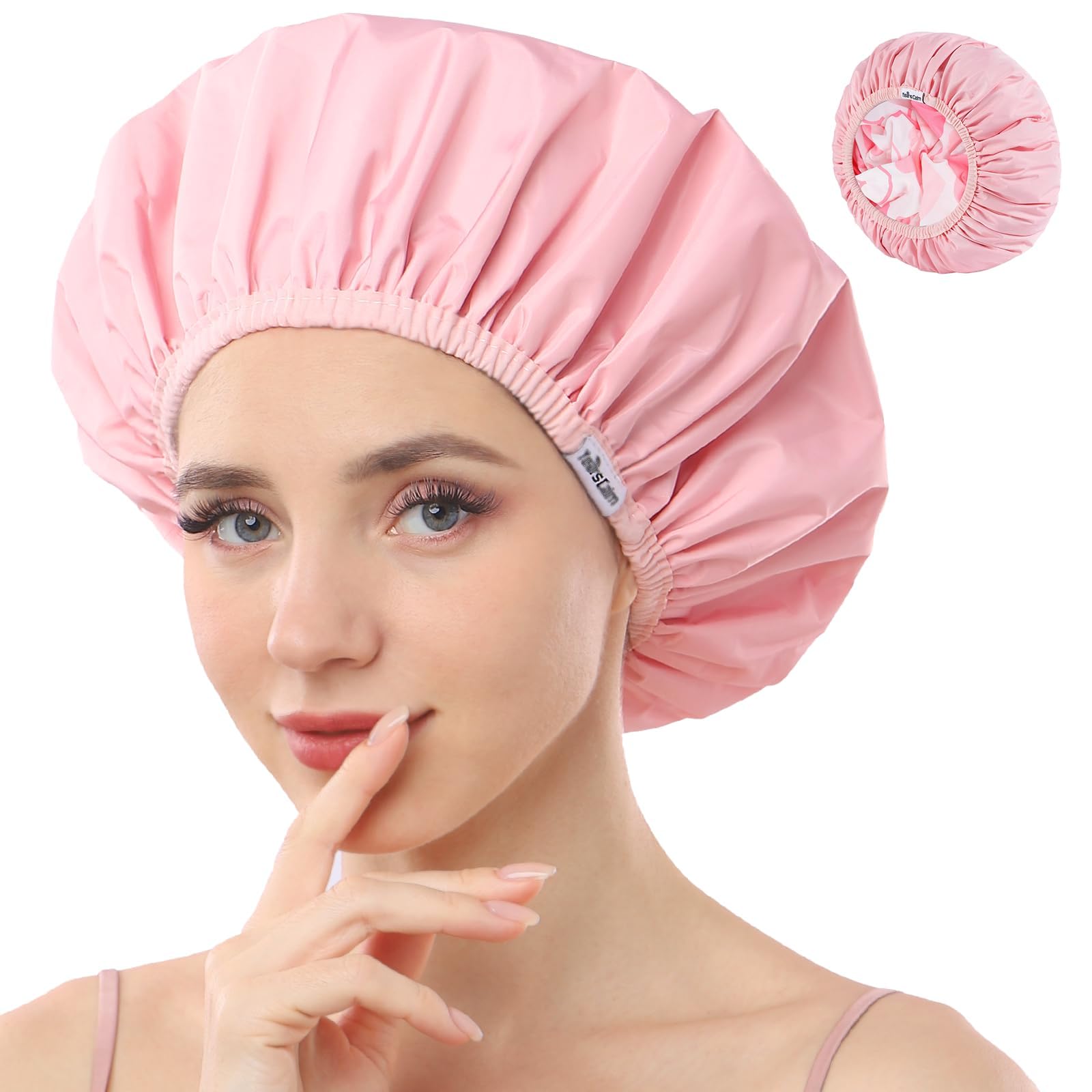 Years Calm Duschhauben für Frauen, wiederverwendbar, wasserdicht, Muster und einfarbig, zweilagiges Design für, schützt das Haar in der Dusche, Spa, Kochen, Reinigen und Reisen（Extra groß，Rosa.）