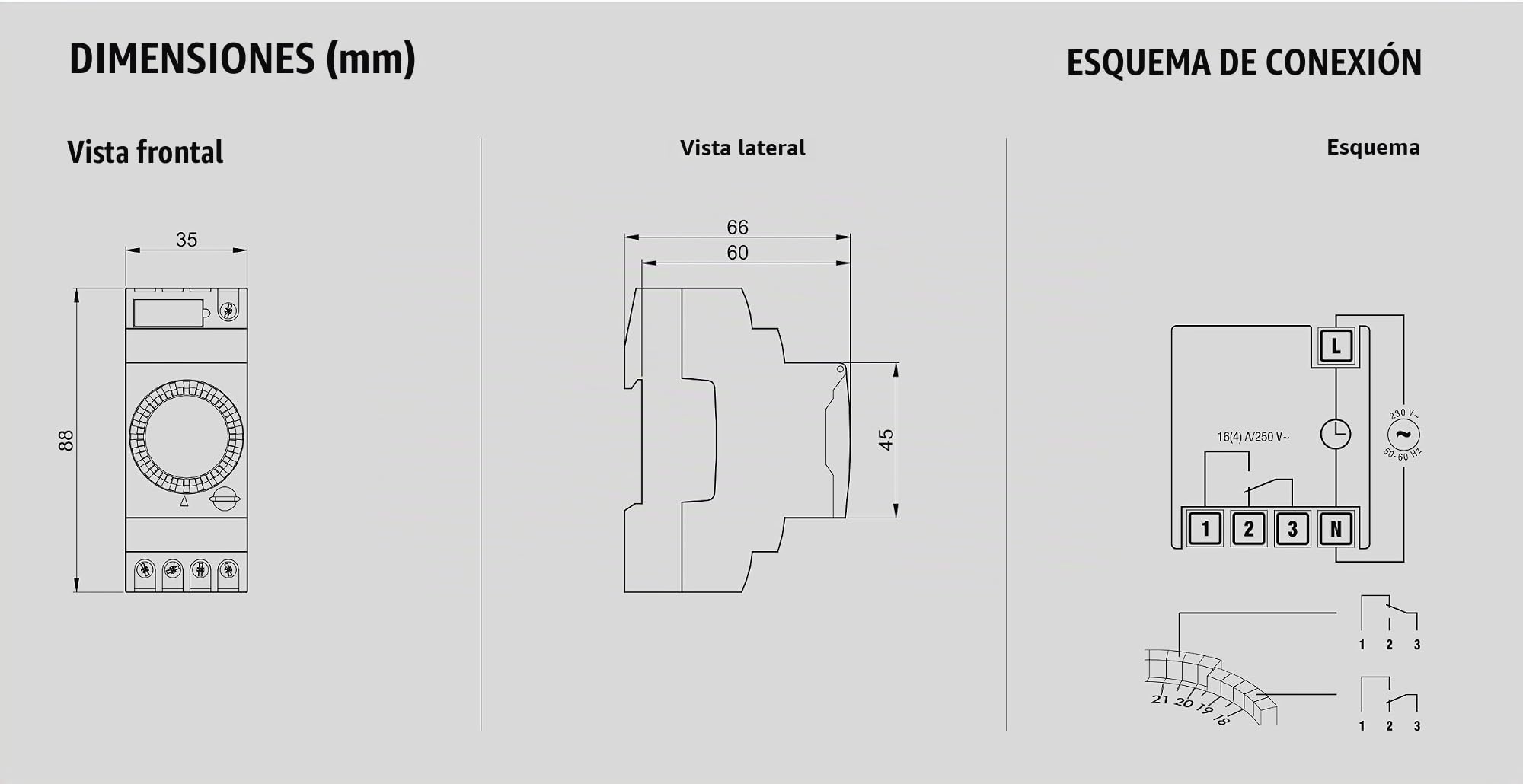 VEMER VP879100 DUET-D - Temporizador Horario Electromecánico, Interruptor con Programación Diaria, Instalación en Carril DIN, Gris Claro
