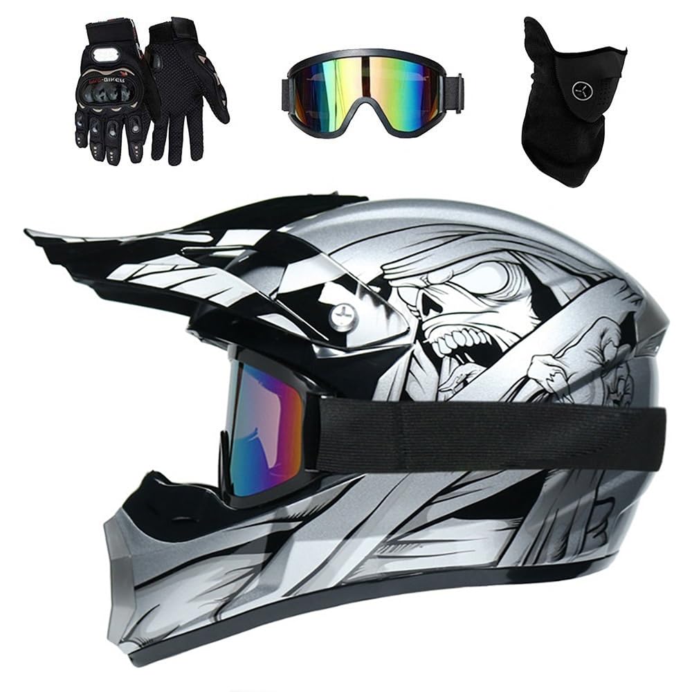 Integrale MTB Casco da Motocross, Gioventù Bambini Fuori Strada Moto ATV Schianto Casco, Discesa Dirt Bike MX Quad Bici Gare di Enduro Casco, con Occhiali Guanti Maschera
