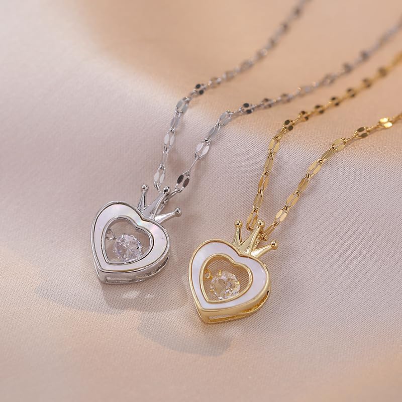 Eseres Heart Necklaces for Women Gold Heart Necklace Hollow Out Heart Pendant with Stainless Steel Chain Silver Heart Necklaces Dainty Necklace for Women with Crown - Image 4