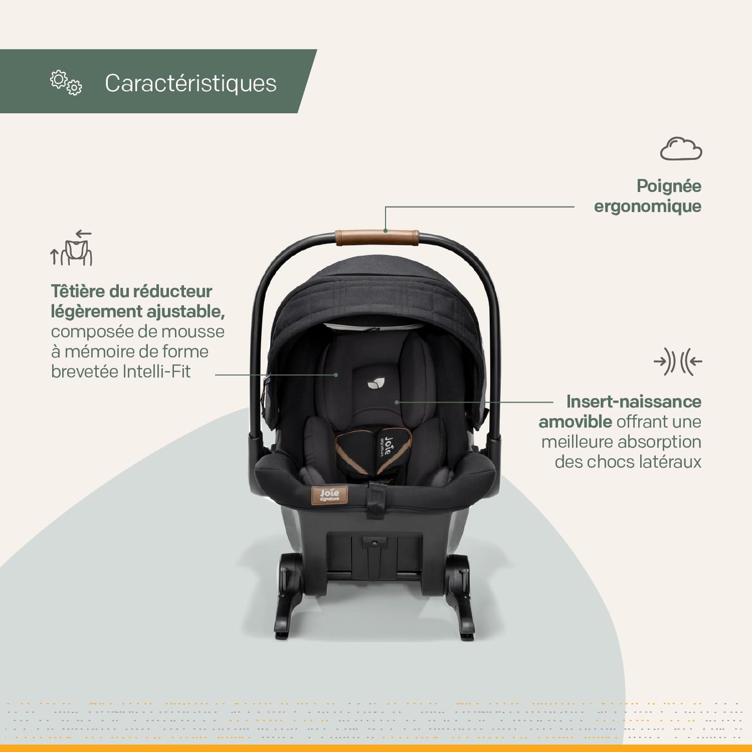 JOIE – SPRINT R129 – Coque bébé naissance à 75 cm – Isofix intégré pour installation sans base, dos route – Capote UPF50+ – Compatible poussette JOIE – Conforme ECE R129/03 – Coloris Eclipse