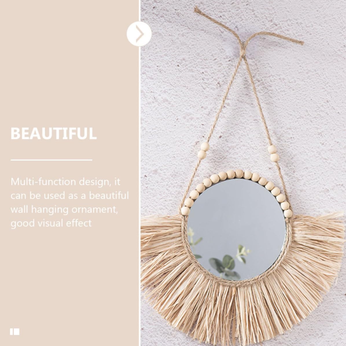 Runder Wandhängendes Aluminium in Spiegel Raffia aus Wandspiegel Dekorativer mit Glattem HD Design Beige für Heim und Schlafzimmereinrichtung