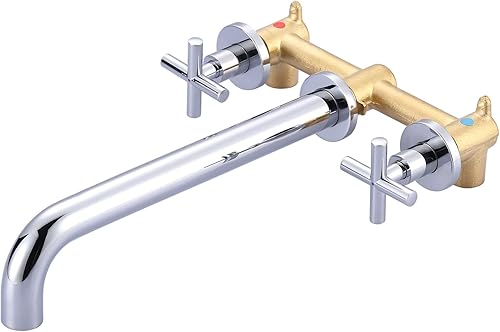 ARCORA - Grifo cromado para bañera de montaje en pared, 2 asas cruzadas, grifo de bañera montado en la pared con válvula de latón áspero incluida