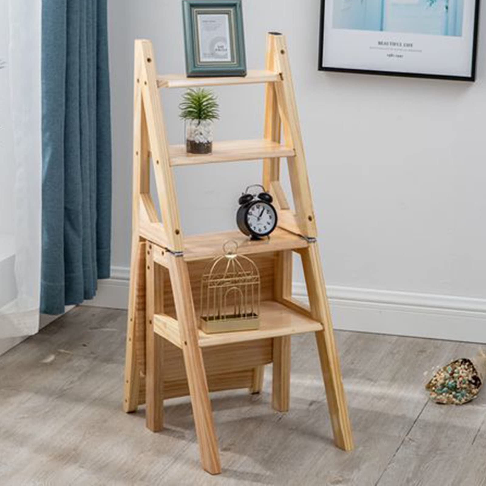 Chaise échelle escabeau pliable en bois naturel antidérapant pour cuisine