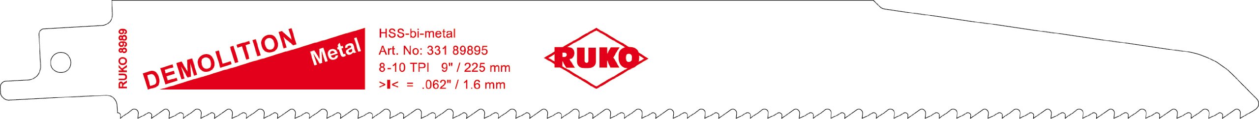 RUKO 33189895 - Pack de 5 sierras de sable bimetal con vástago universal 1/2", para metal y madera, 225 mm (Equivalencia Bosch S 1120 CF)