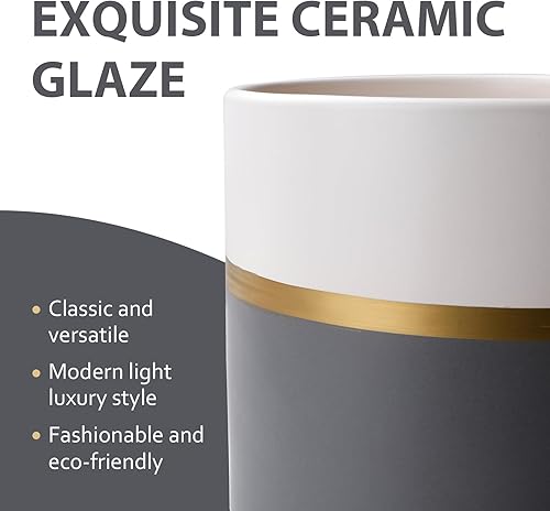 Miniatura 3 de INGOFIN Macetas cilíndricas de cerámica  Maceta de 6 pulgadas + 5 pulgadas con orificio de drenaje, plantas de interior modernas macetas de