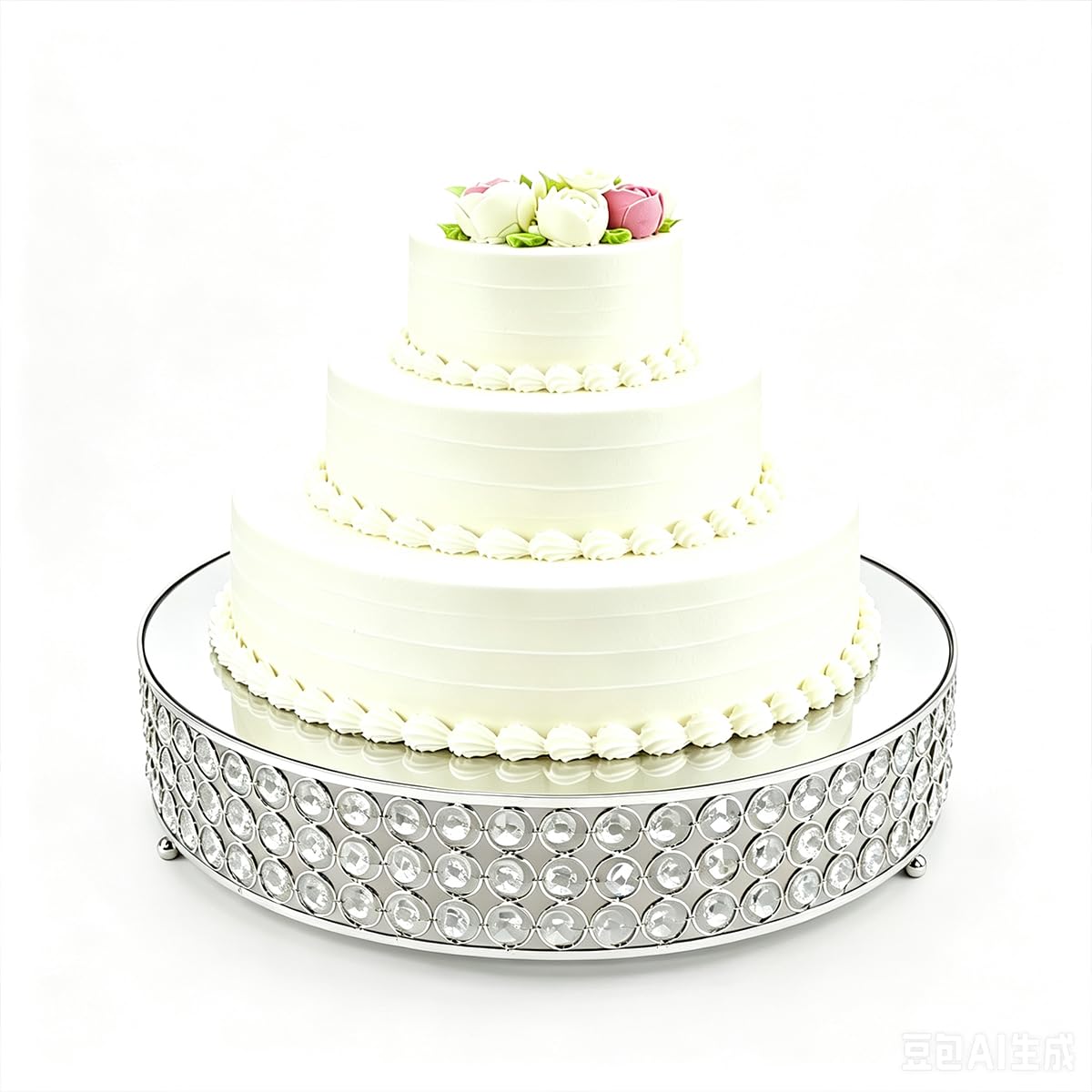 FEICTPOX Metal Cake Stand with Beaded Crystal Display Cake Pedestal,Baking Party Supplies Centerpiece,Silver 16 Inch