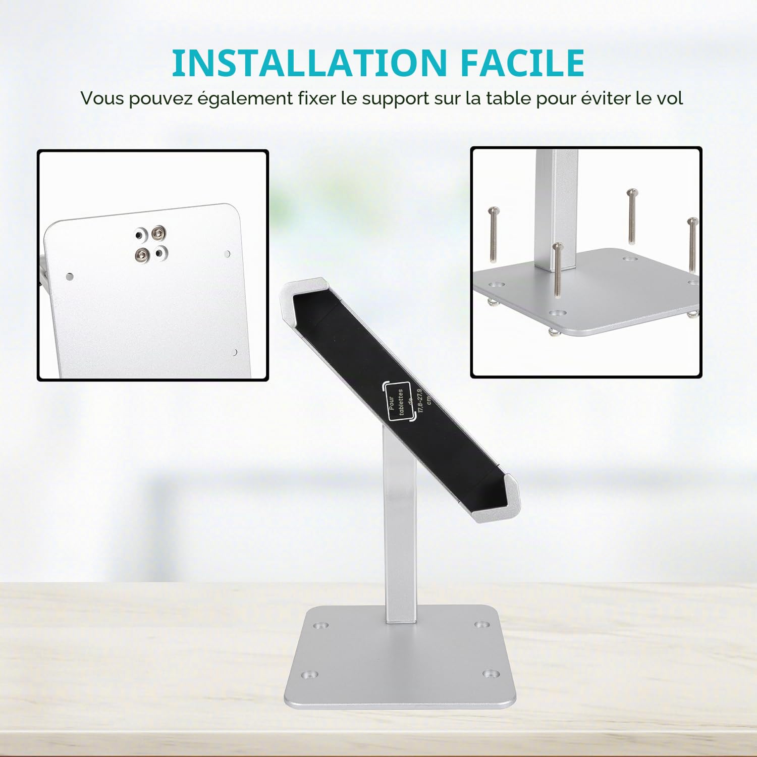 Support Tablette Bureau Antivol, Porte Tablette en Aluminium pour Commercial, Magasins, Surfaces de Vente, Expositions pour iPad Pro Air Mini, Galaxy Tabs, Surface, Plus de Tablettes 7-11"