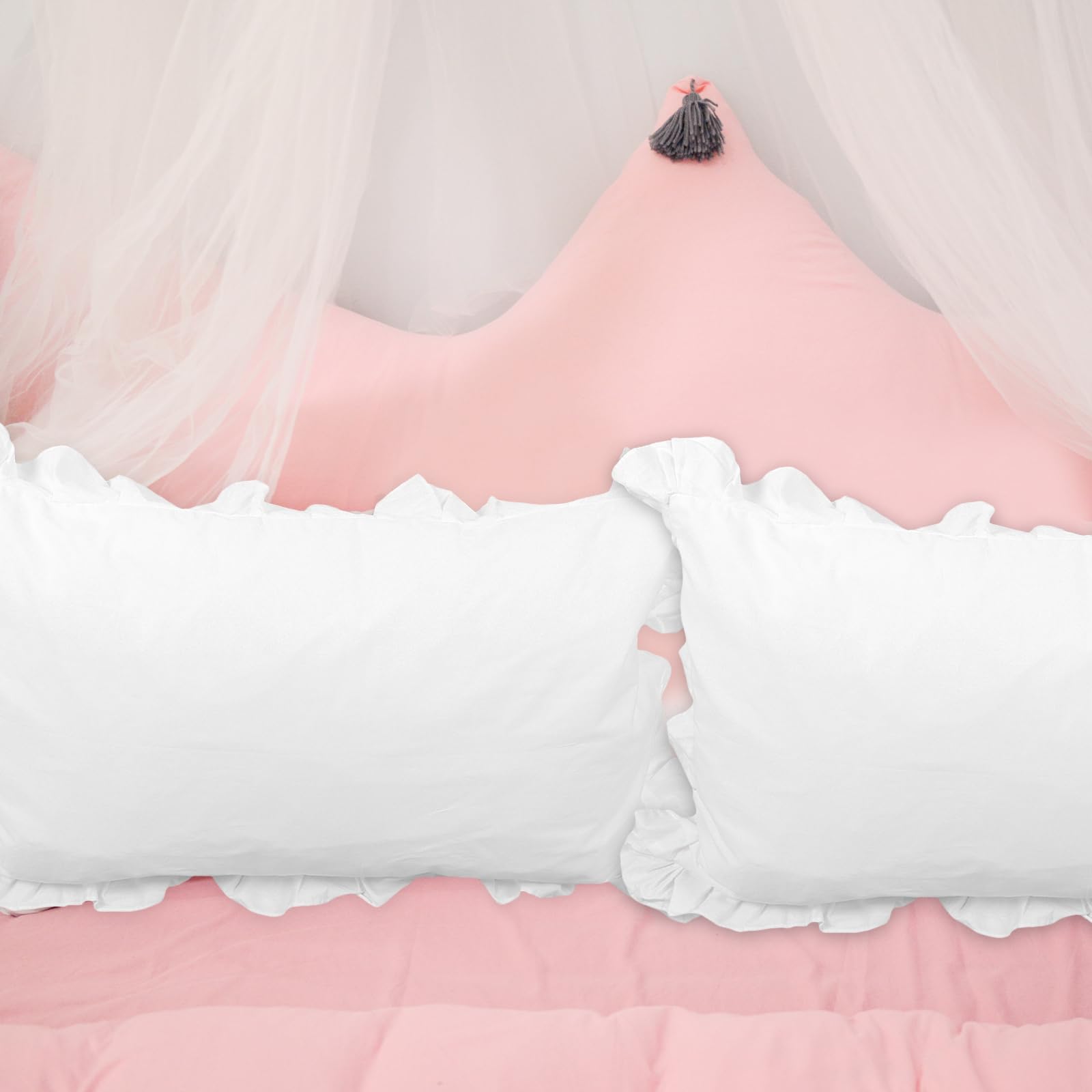 Federe In Pizzo Bianco Plissettato Con Volant - 1 Paio Per Cuscino, Cotone Lavabile, 90x45 Cm, Elegante E Comodo - Foto 8