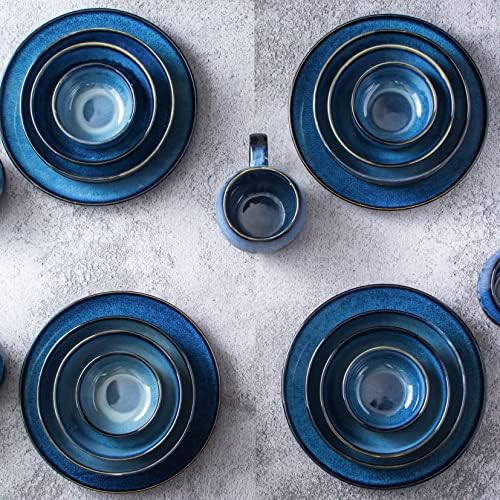 UNICASA Porcelain Dessert Plates for 4 People, Salad Plates Set - Vintage Blue - 20 cm, Set of 4 Crockery Table Service, Dishwasher-Safe Ceramic Plates