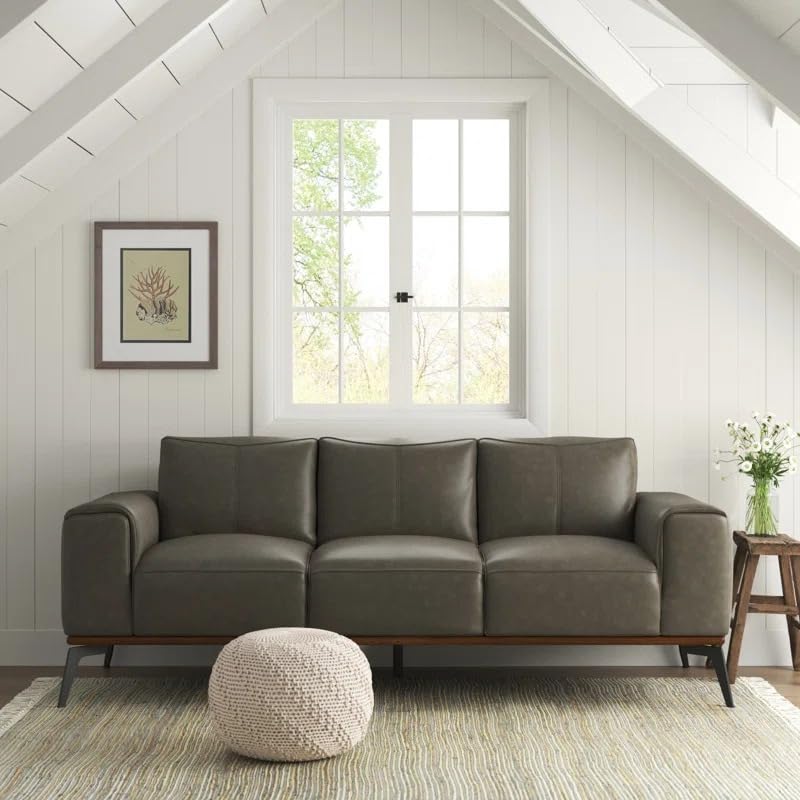 Image of LEGACY OF COMFORT Conley 86'' Leather 3 Seater Sofa Three Seater Lounger for Living Room Offices Hotels (Green, Three Seater)