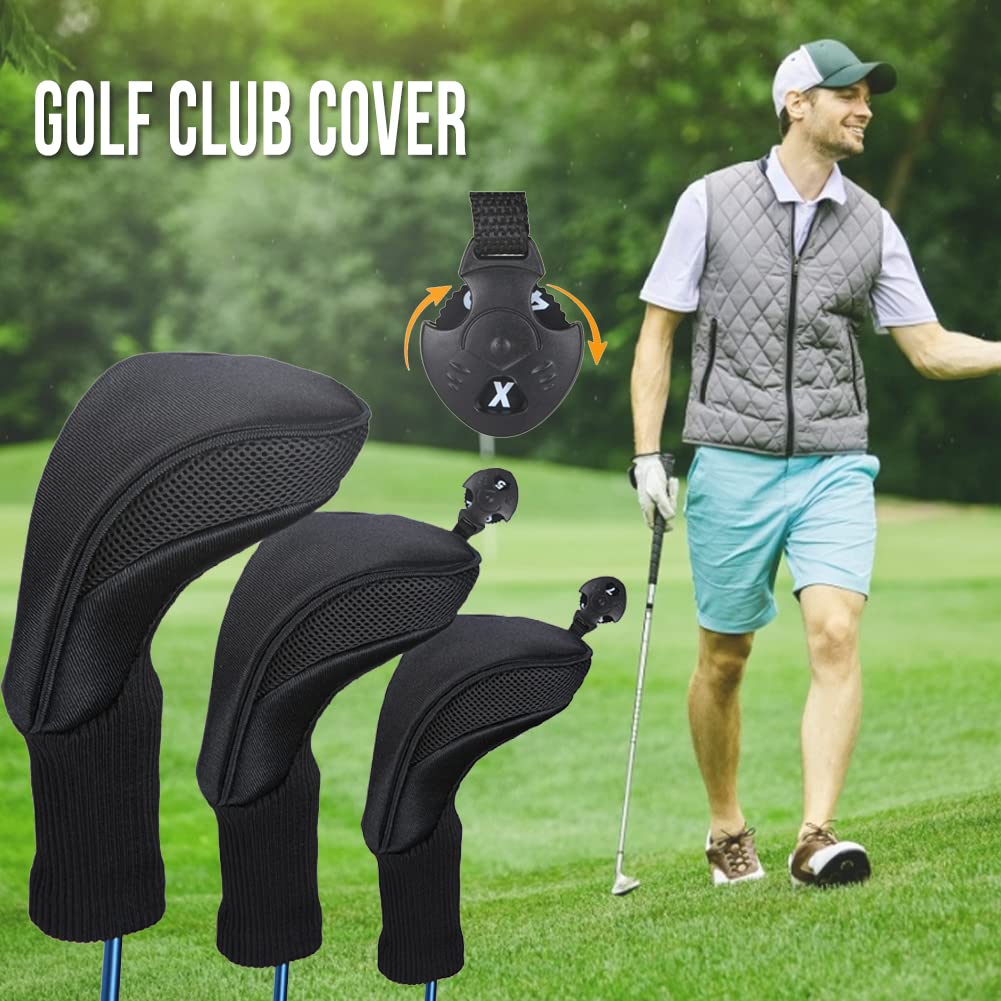 Fundas para Palos de Golf - 3 Fundas para Cabezas de Golf para Maderas de Calle de Conductor | Driver Hybrids - Accesorios de Golf de Cuello Largo para Hombres, Mujeres, niños y niñas