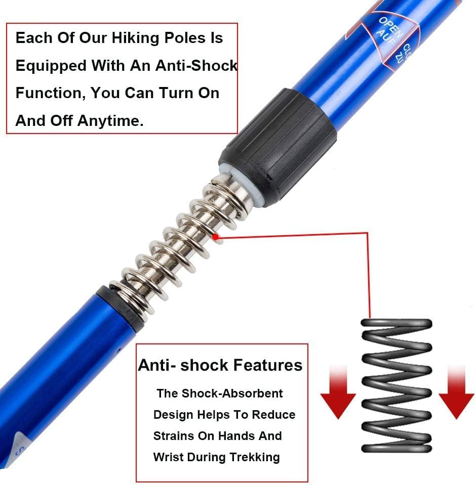 Image of Hiking Trekking Poles Collapsible Anti Shock Lightweight Hiking Or Walking Sticks Adjustable Hiking Pole for Men and Women All Terrain Accessories and Carry Bag (Blue)
