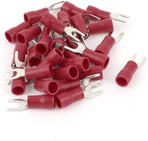 IIVVERR 30PCS 14-12 AWG #8 Stud Rojo Aislamiento Horquilla Terminales Conector Eléctrico (30PCS 14-12 AWG # 8 Stud espárragos aislados rojo