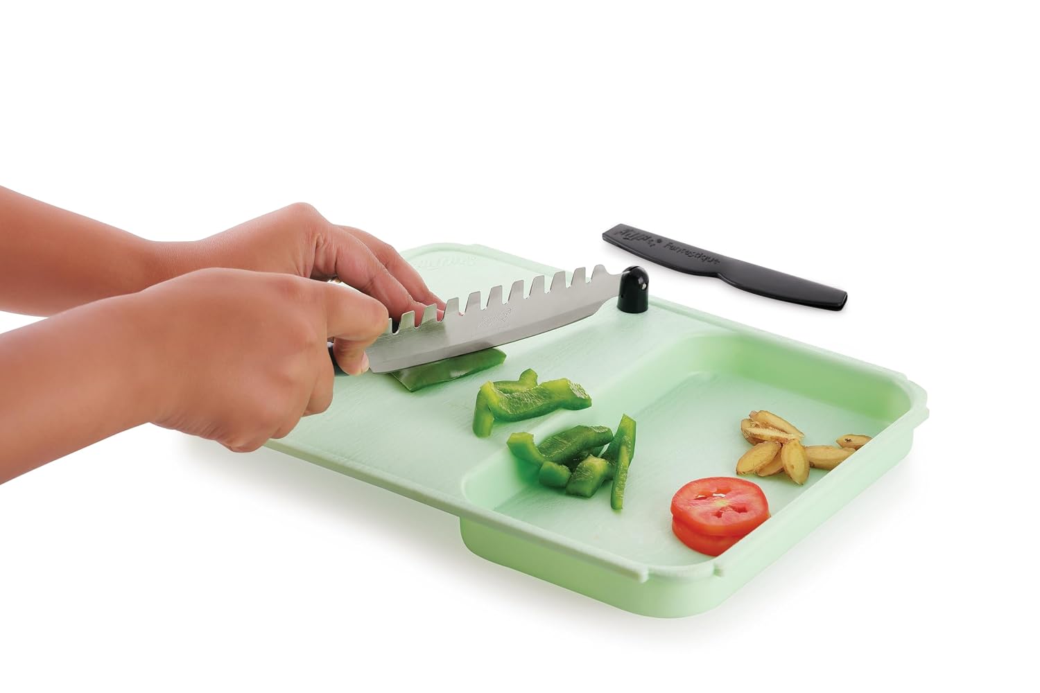 Anjali Fantastique Commander Green Polypropylene Vegetable Cutter with Board, Long-Lasting Nylon Handle & Tempered Magneti...