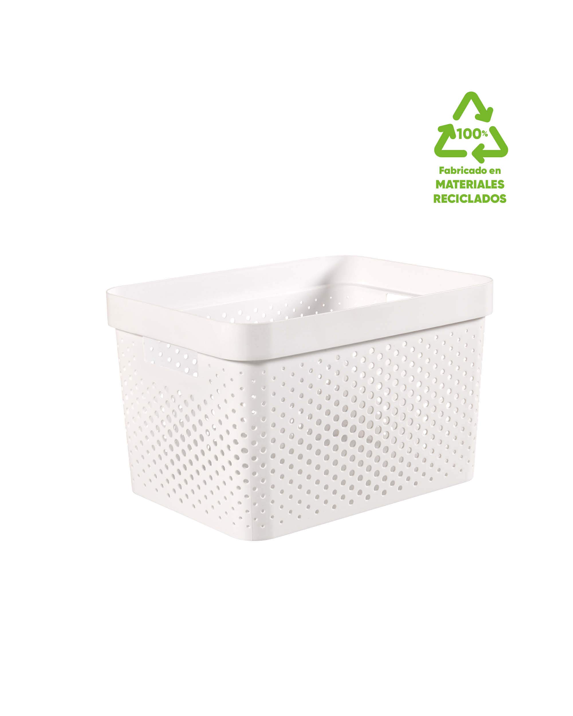 Curver Infinity Set de 4 Cestas con Tapa Reciclado (2 uds Tamaño M 11L y 2 uds Tamaño L 17L), Color Blanco