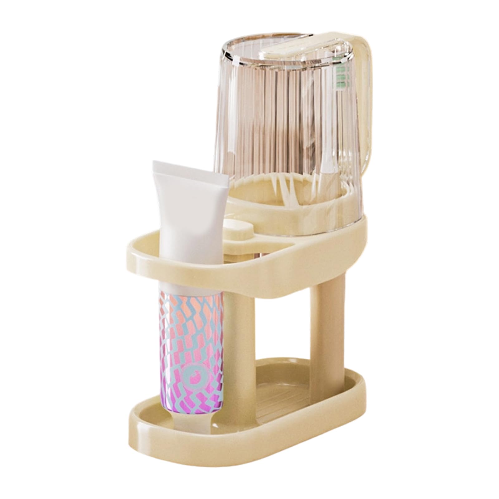 WEILWH Toothbrush Holders with Cup and Hygienic Toothpaste Storage Rack Stand for Bathroom Countertop Toothbrush Storage