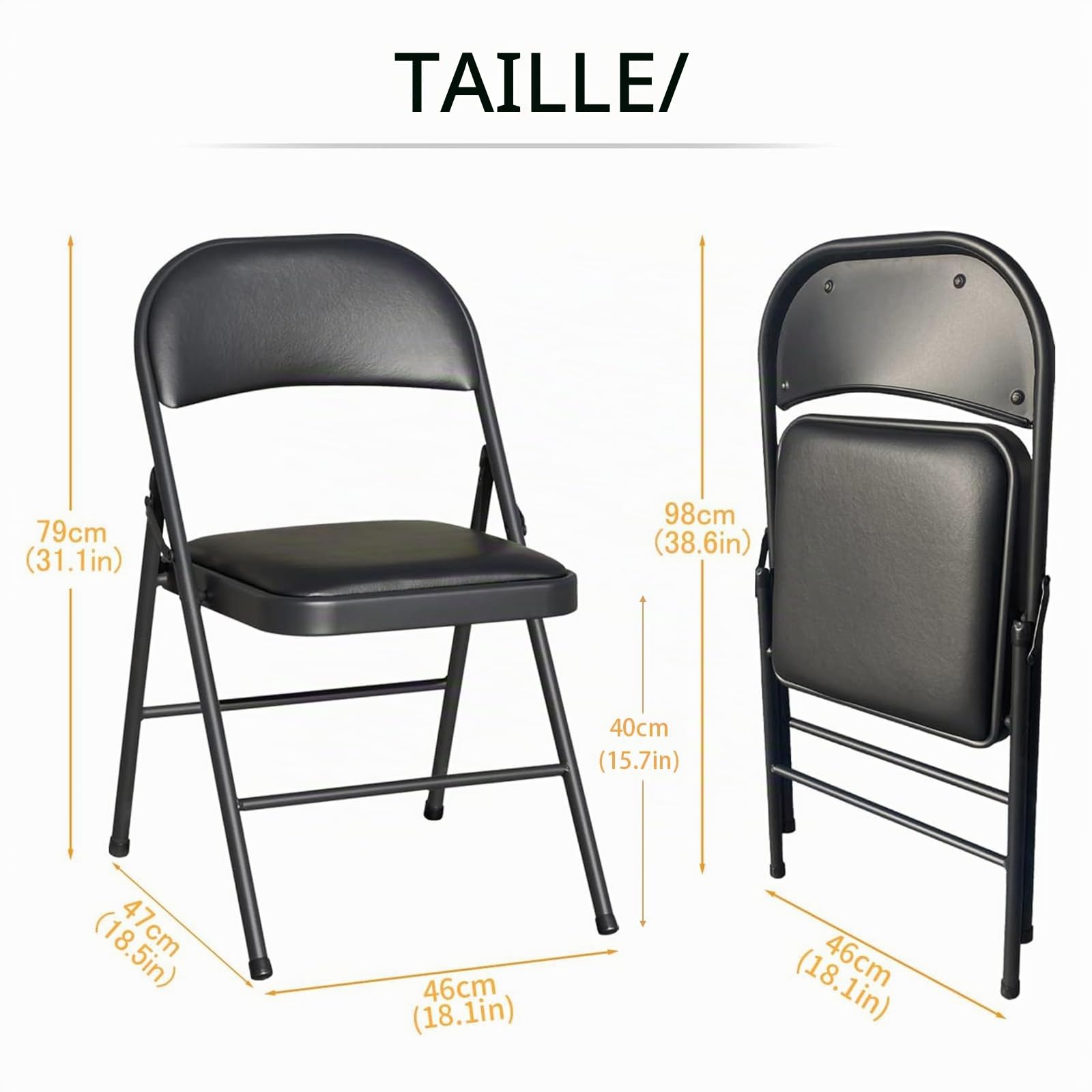 BOOSDEN Lot de 4 Chaises Pliantes, Chaises Pliantes Salle a Manger, Chaise Pliante Confortable, Chaise pliante rembourrée, Chaises Pliantes pour Cuisine,Bureau,Extérieur,Jardin, Charge maximale 136 kg
