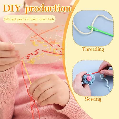 Miniatura 5 de 50 agujas de plástico coloridas para hilo de 3.54 pulgadas, agujas de coser de plástico de ojo grande, aguja de aprendizaje para manualidades,