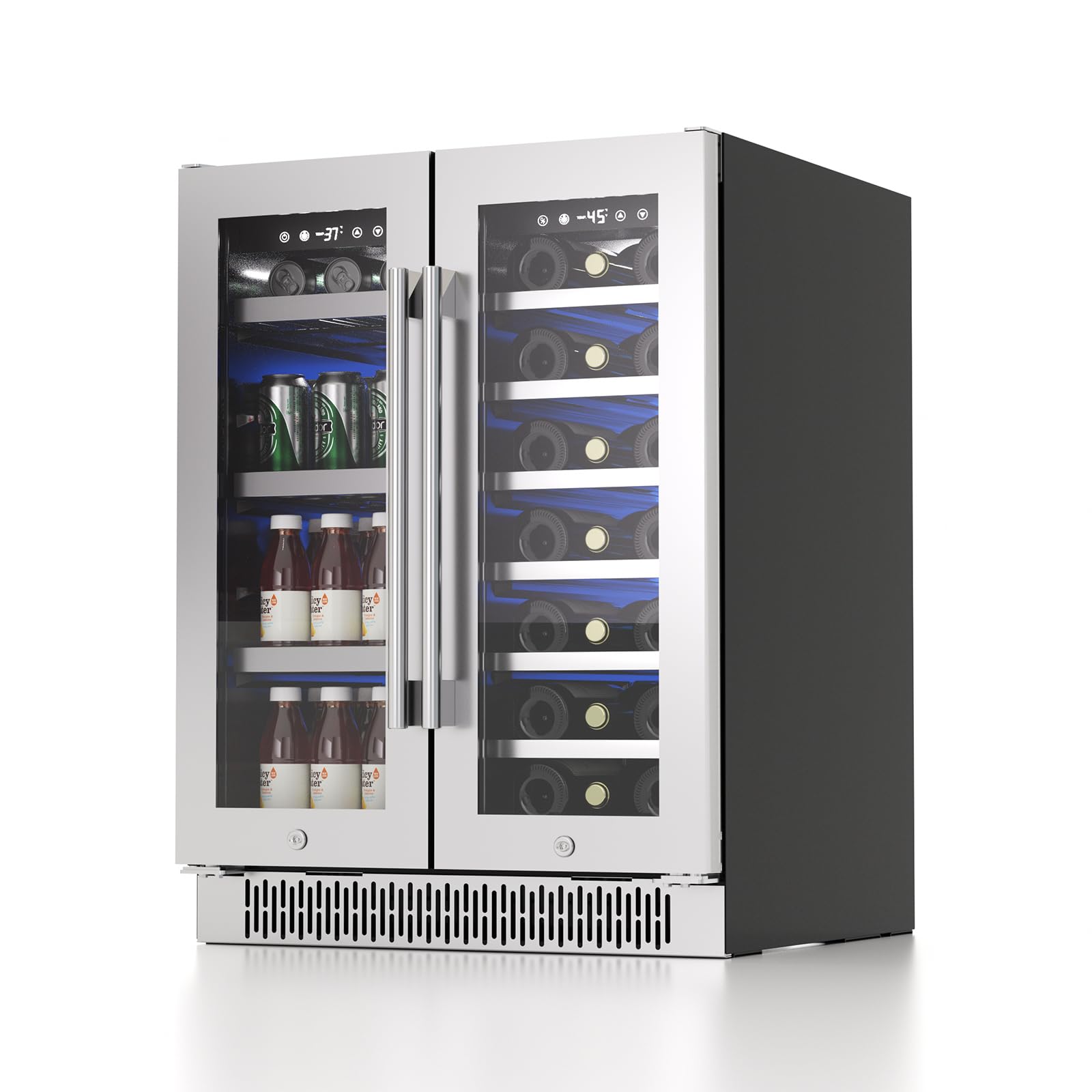 Akicon 24 Inch Beverage Refrigerator Cooler, 164 Cans Mini Fridge With Glass Door, 3-Color LED Light, Safety Lock, Freestanding Or Built-In For Home/Bar/Office | Fridge.com