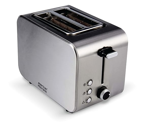 AMERICAN MICRONIC INSTRUMENTS - 2-Slice Stainless Steel Pop-up Toaster with Cancel, Reheat Functions (AMI-TSS1-85Dx- 850 Watts, Steel)