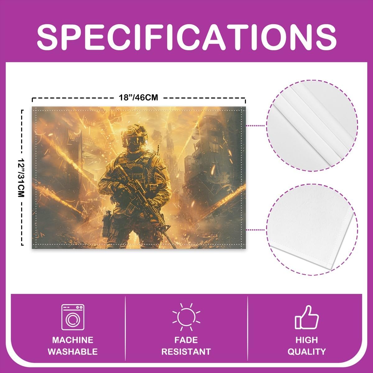 Cool Soldier Place Mats 12x18 Inch Set of 4 Army Rifle Machine Placemats Modern Building Table Mats for Kids Teen Adults Camo Soldiers Lover Kitchen Table Decor image 4