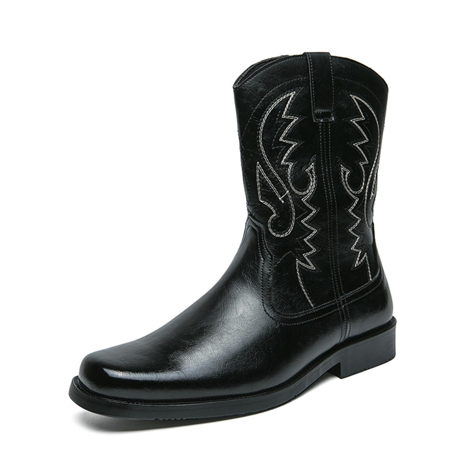 Men Square Toe Embroidered Short Shaft Western Boots with
