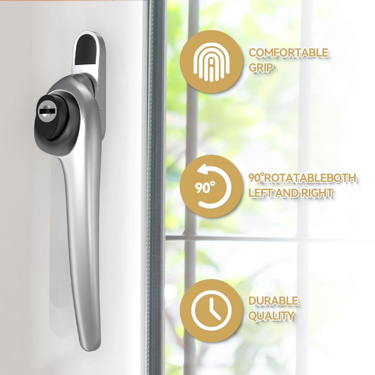 Bwintech Offset-Fenstergriff aus satiniertem Chrom, UPVC-Zinklegierung, rechts, 43 mm Spindel für Innen- und Außenbereich, UPVC-Fenster, 4 Stück