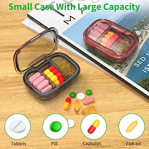 Image of 2 Pack 3 Compartment Small Pill Box, Moisture Proof Pill Case, Travel Pill Organizer for Pocket Purse, Daily Portable Medicine Vitamin Box, Fish Oil Box, Supplement Box (Black+Orange)