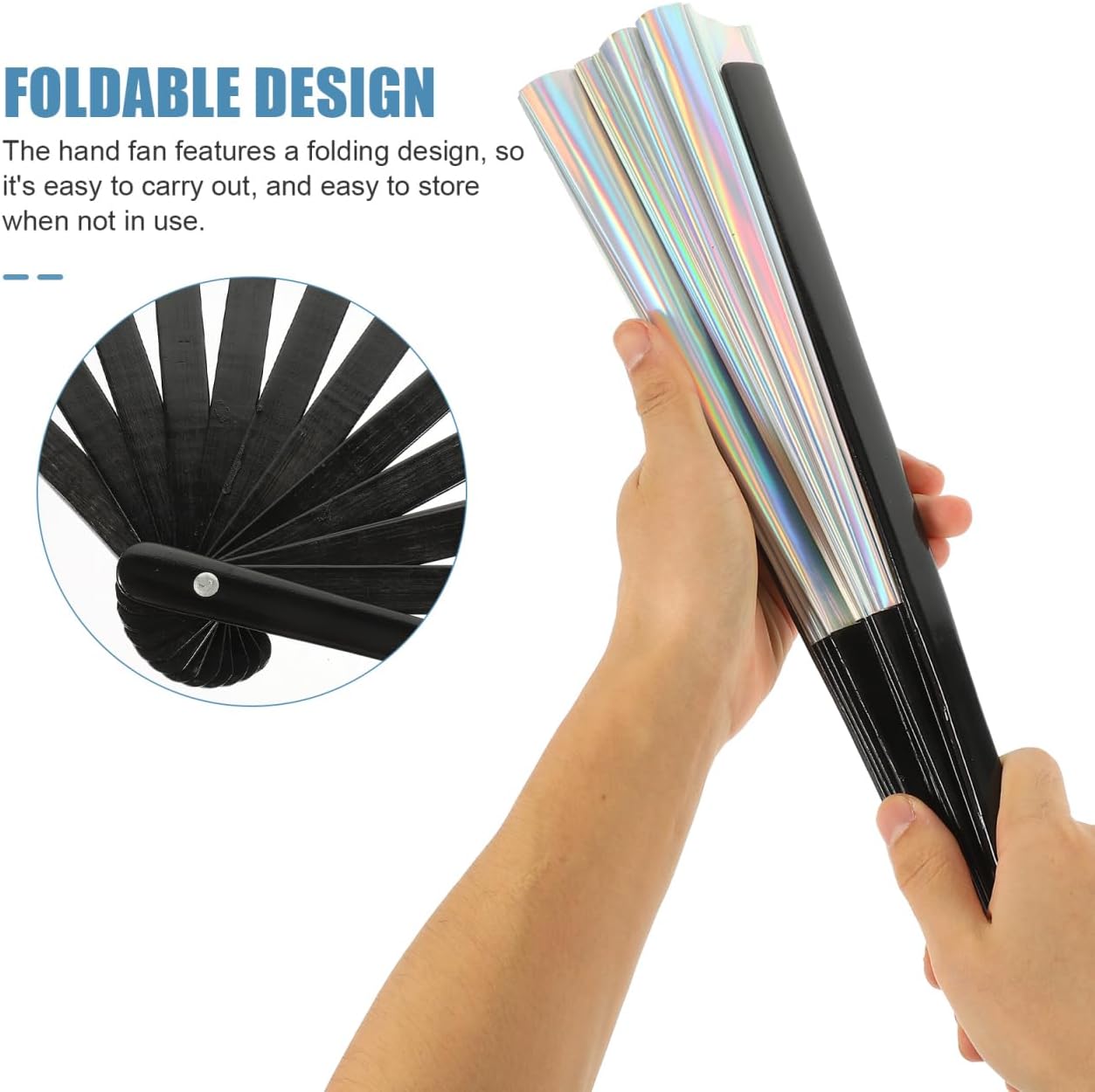 VOSAREA Rave Hand Fan Symphony Kung Fu Fan for Summer, Stage, Festivals Halloween, Rainbow Outfits, Disco Party, Burlesque