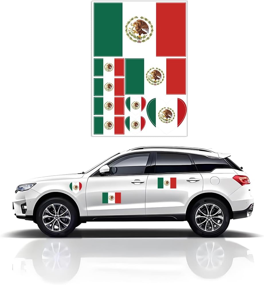 Y&C TENCOB Mexican Flag Sticker Car Decal Window Bumper Sticker, 3 Sheets Multiple Sizes Waterproof Sticker(11.7x8.3 Inches)(Mexico)