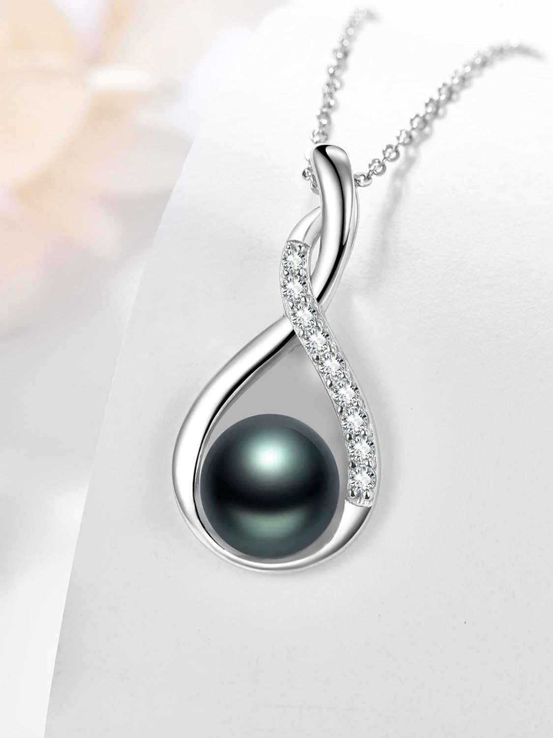 Dreamboat Black Pearl Pendant Necklace for Women 925 Sterling Silver Pearls Jewelry Mother's Day Anniversary Birthday Gifts for Wife Her - Image 3