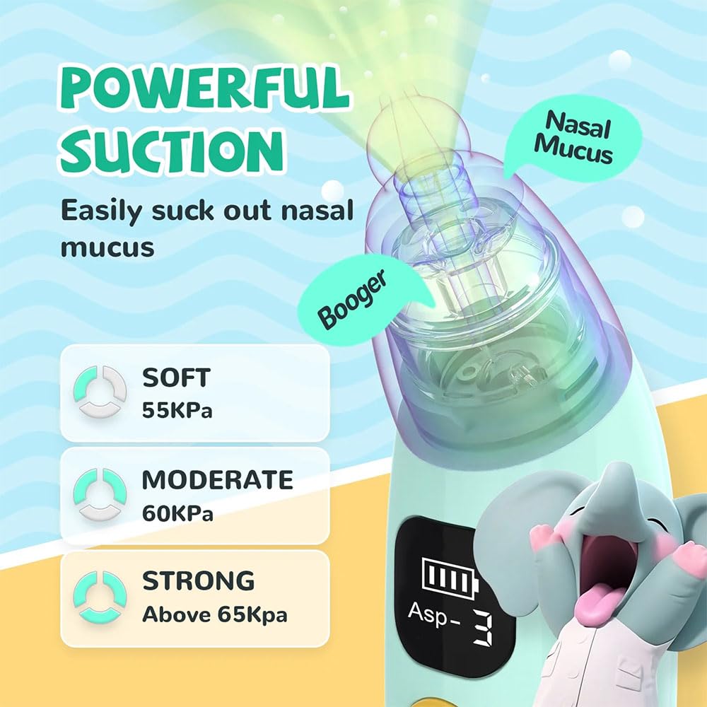 Aspirador Nasal para Bebés, Alta Potencia de Succión Aspirador Nasal Eléctrico para Bebés con 3 Potencias de Succión, Música y luz Función para Bebés y Niños Pequeños — view 4