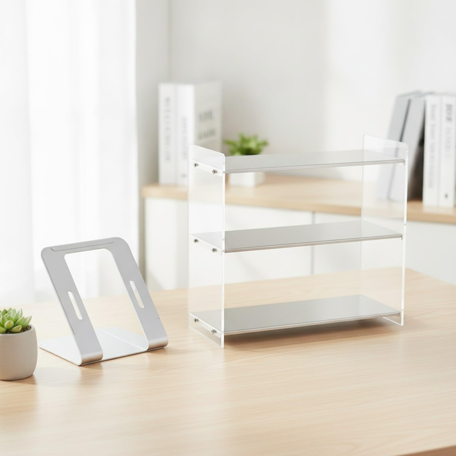 KESOTO Présentoir En Acrylique | Polyvalent, Organiseur Bureau En Acrylique Acier Inoxydable, Facile à Ntoyer, pr Cuisine, 3 Étages