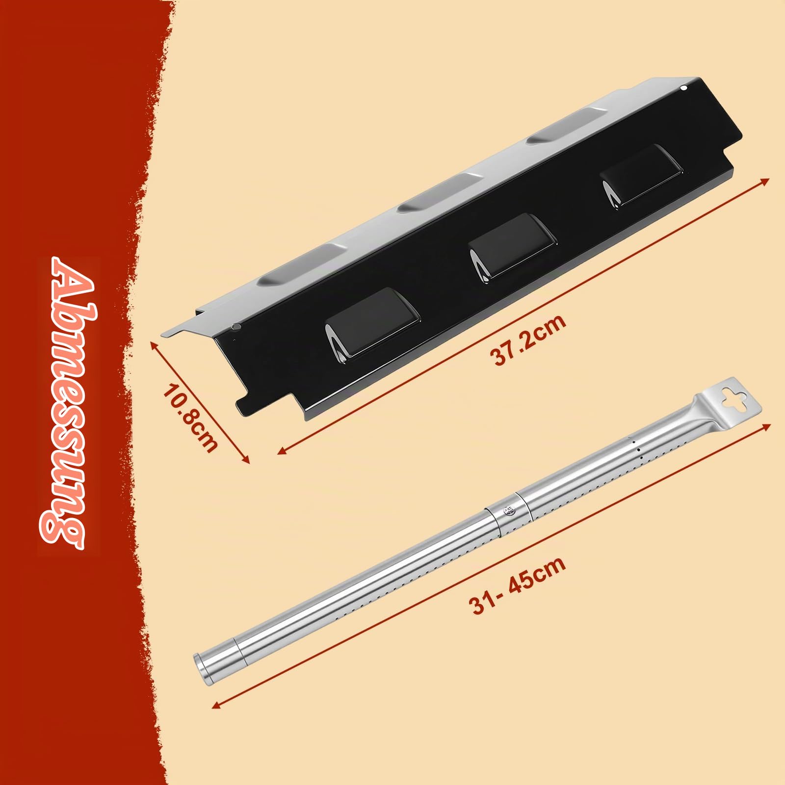 Denmay Universal Ersatzteile für Charbroil, Barbecook Vanilla, Barbecook 300 Gasgrill, Tenneker TG4, 31-45cm Brenner, 37cm Brennerabdeckung und Crossovers, Flammenverteiler Rohrbrenner, 3 Stück