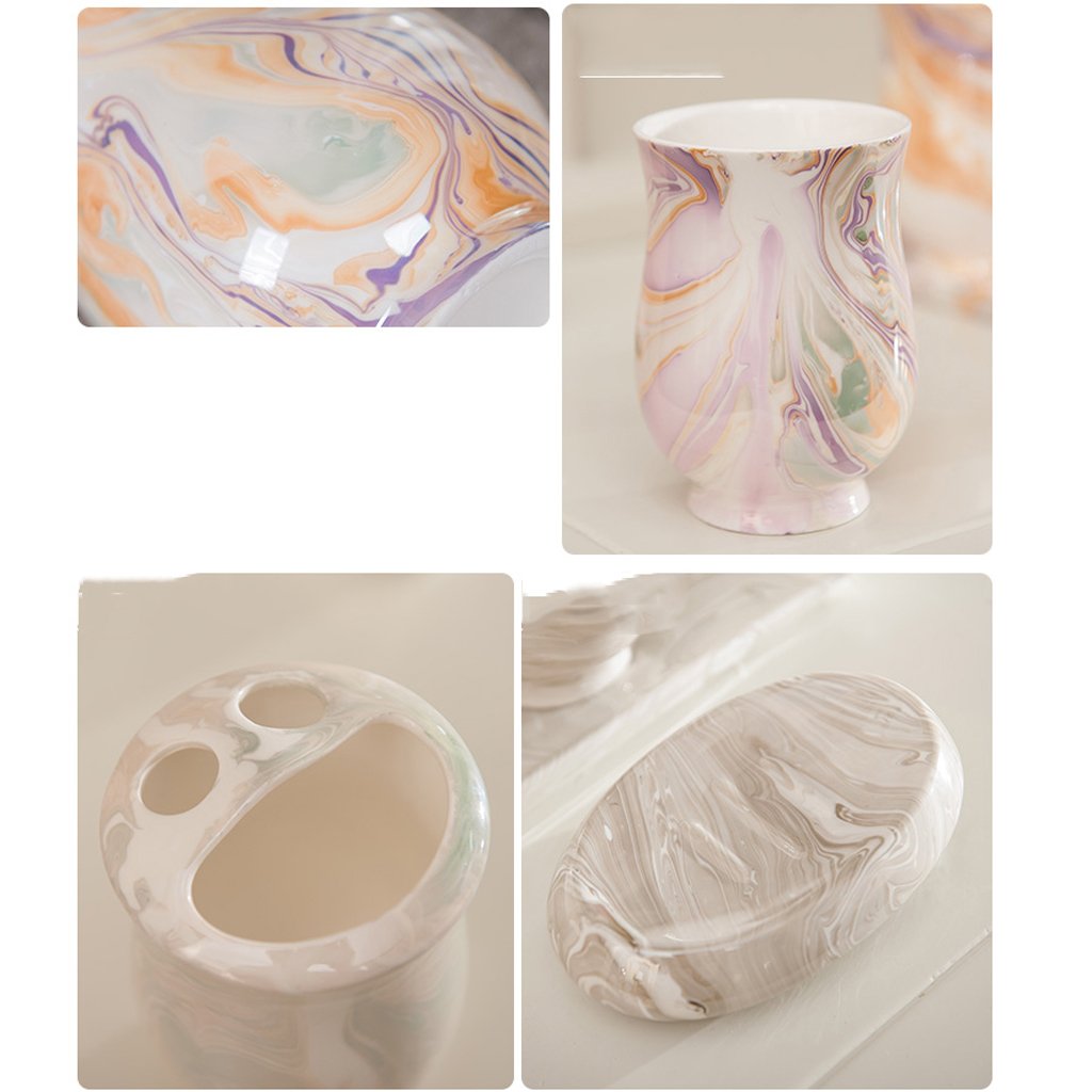 HYLR 5 Pezzi Accessorio per Il Bagno Set Completo di Biancheria da Bagno Europea Forniture per Il Bagno Incluso Dispenser per Sapone Portaspazzolino portasapone scaldasalviette